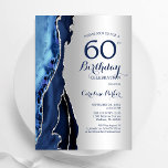 Blåagat i silver 60:e födelsedagen inbjudningar<br><div class="desc">60:e födelsedagsfest inbjudan i marinblått och silver. Elegantens moderna utformning med royal blue water agate marble geode-bakgrund,  faux glitter guld och typography-skript. Trendig inbjudan-kortets perfekt för en snyggt kvinnor i firande. Skrivna Zazzle-inbjudningar eller digital utskrivbar mall för omedelbar nedladdning.</div>