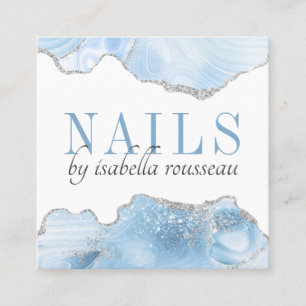 Blåagat Silver Glitter Nagel Manicurist Square Fyrkantigt Visitkort