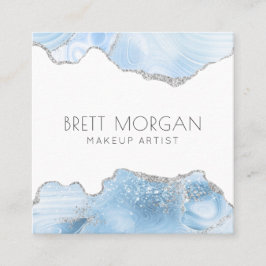 Blåagate Silver Glitter Makeup Artist Fyrkantigt Visitkort