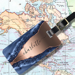 Blåagatmarmor ro guld namn bagagebricka