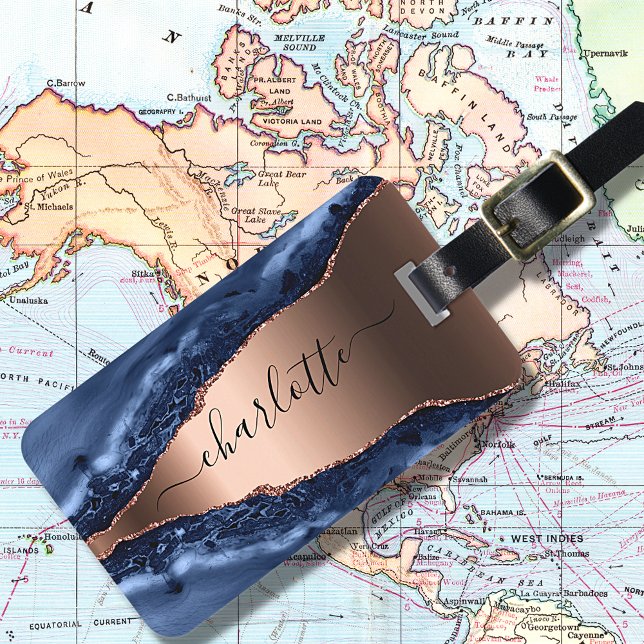 Blåagatmarmor ro guld namn bagagebricka (Skapare uppladdad)