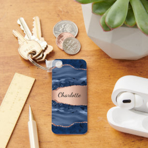 Blåagatmarmor ro guld namn nyckelring