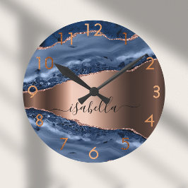 Blåagatmarmor ro guld rund klocka