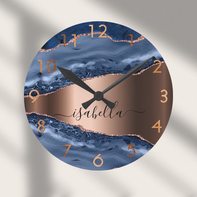 Blåagatmarmor ro guld rund klocka (Skapare uppladdad)