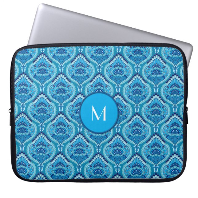 Blåaktig - Fjädermönstrad Paisley Laptop Fodral (Framsidan)