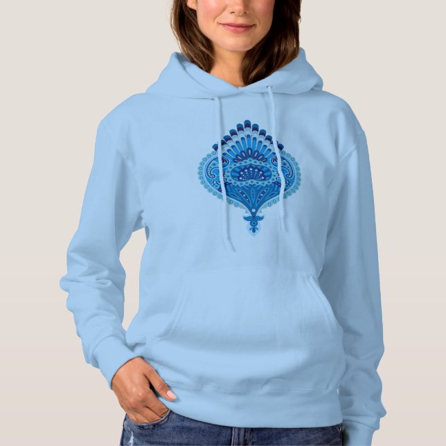 Blåaktig - Fjädermönstrat Paisley Tee Shirt (Framsida)