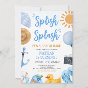 Blåaktig födelsedag i Stänk Beach Bash Inbjudningar