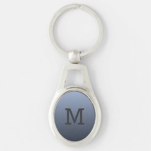 Blåaktig Grått Gradient anpassningsbar monogram ny Ovalt Silverfärgad Nyckelring