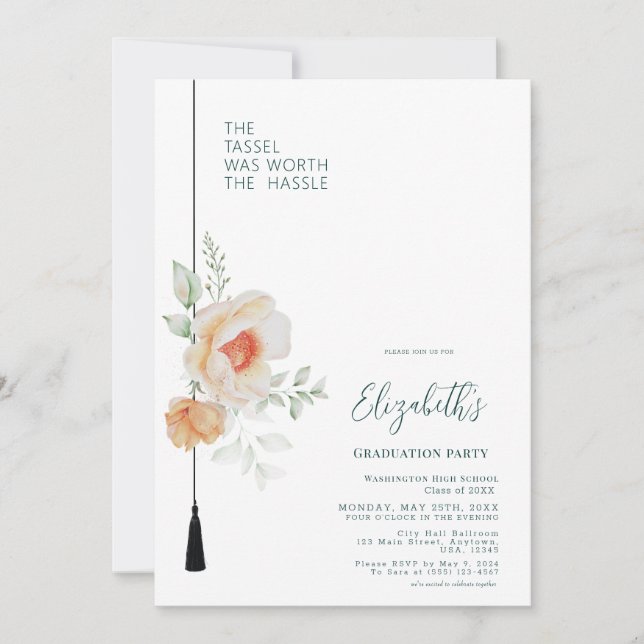 Blåaktig Grönt Tassel var värd för Hassle Studente Inbjudningar (Framsida)