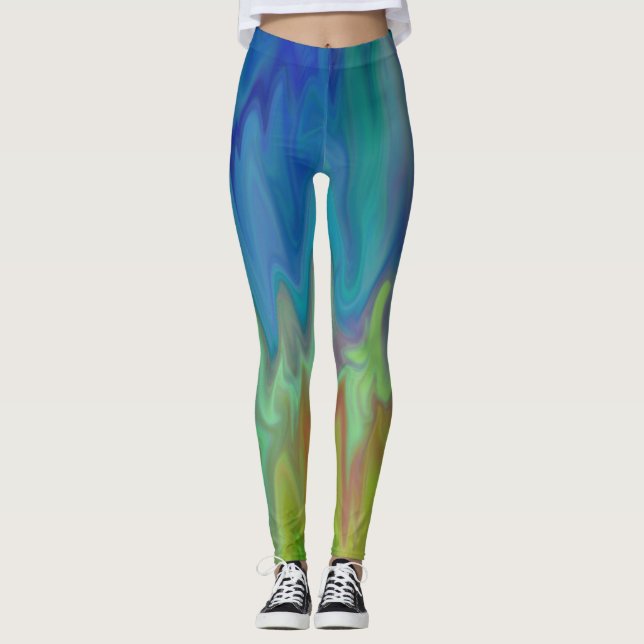 Blåaktiga Abstrakt Leggings (Framsida)