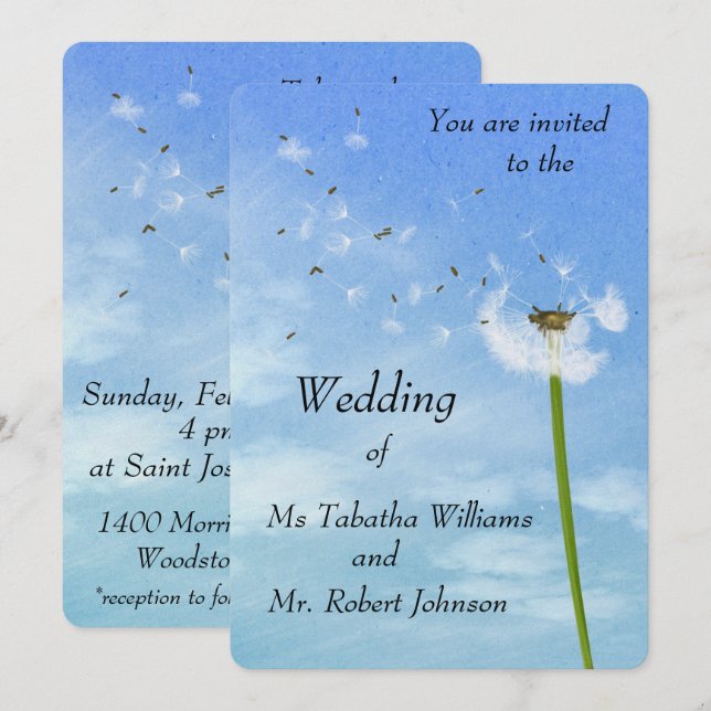 Blåande inbjudan till Dandelion Seeds Skriv ut brö (Fram/baksida)