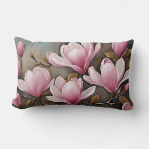 Blåande Rosa Magnolia Flowers Lumbarkudde