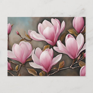 Blåande Rosa Magnolia Flowers Vykort