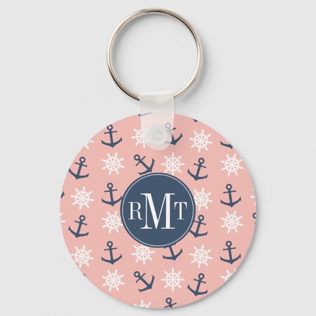 Blåankare och hjul mönster i havskorallen nyckelring (Framsida)
