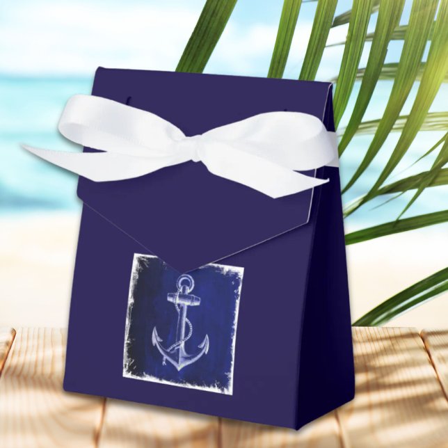 Blåankarpunkt för flotta Nautisk bröllop Presentaskar (rustic Navy Blue anchor nautical wedding Favor Boxes)