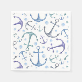 Blåankarpunkter för vattenfärg, mönster. Nautisk s Pappersservett