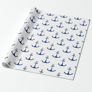 Blåankor på Nautiskt tema i vitbakgrund Presentpapper
