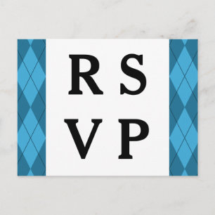BlåArgyle Bröllop Response Postcard Inbjudan Vykort