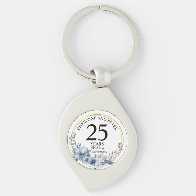 Blåårsdagen för Bröllop-Eleganten Swirl Silverfärgad Nyckelring (Framsidan)