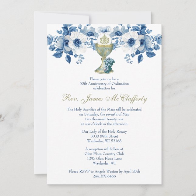 Blåårsdagen för katolsk Priestortering Inbjudningar (Framsida)