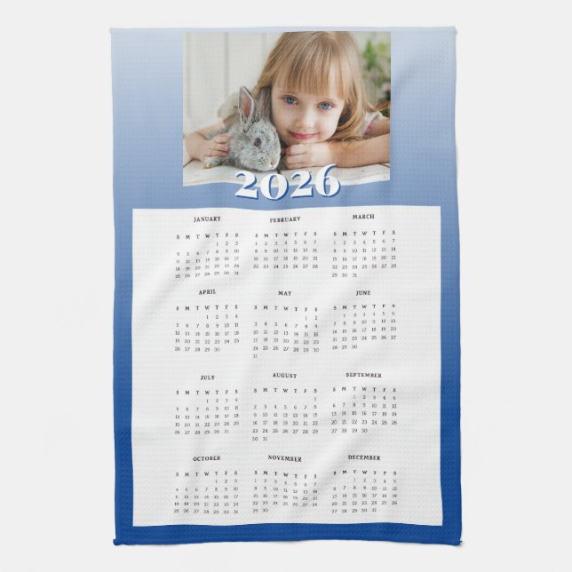 Blåårsfoto för 2026-Anpassningsbarna Foto Calendar Kökshandduk (Vertikal)