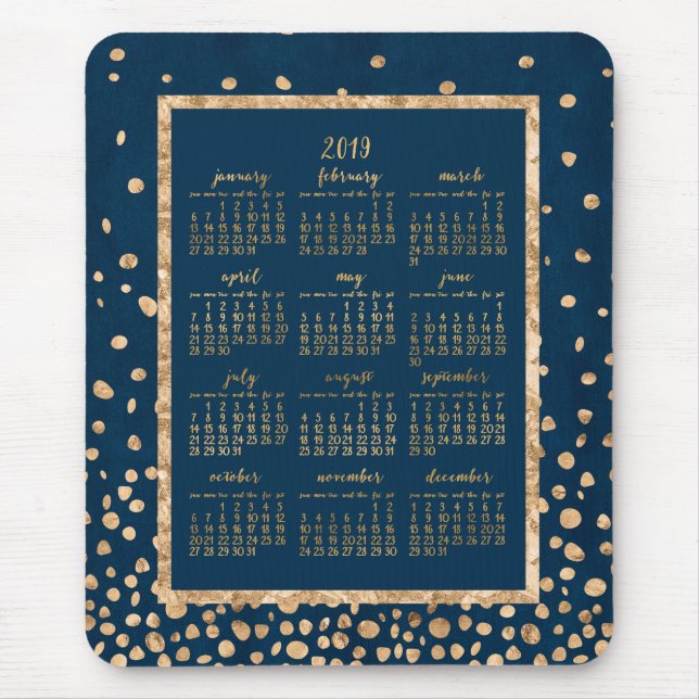 Blåårskalender 2019 Mus mattor Guld confetti Musmatta (Framsidan)