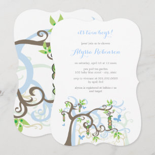 Blåärter i Pod Boy Twillingar Baby Shower Inbjudan