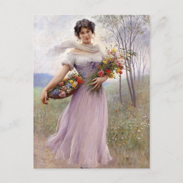 Blaas: Girl in Lilac with Flowers Vykort (Framsida)