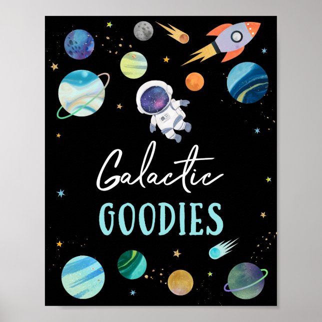 Blåastronaut Galactic Goodies Birthday Sign Poster (Framsidan)