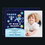 Blåastronaut Rymden Birthday Photo Tack Kort<br><div class="desc">Blå astronaut Rymden födelsedag - tack för ditt kort</div>