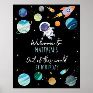 Blåastronaut Rymden Birthday Välkommen Poster