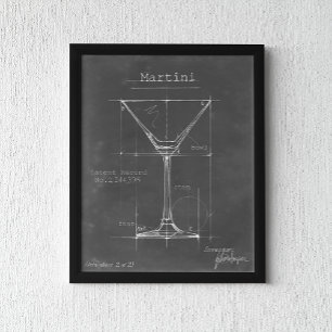 Blåavtryck av svart och vitt martinistiskt glas poster