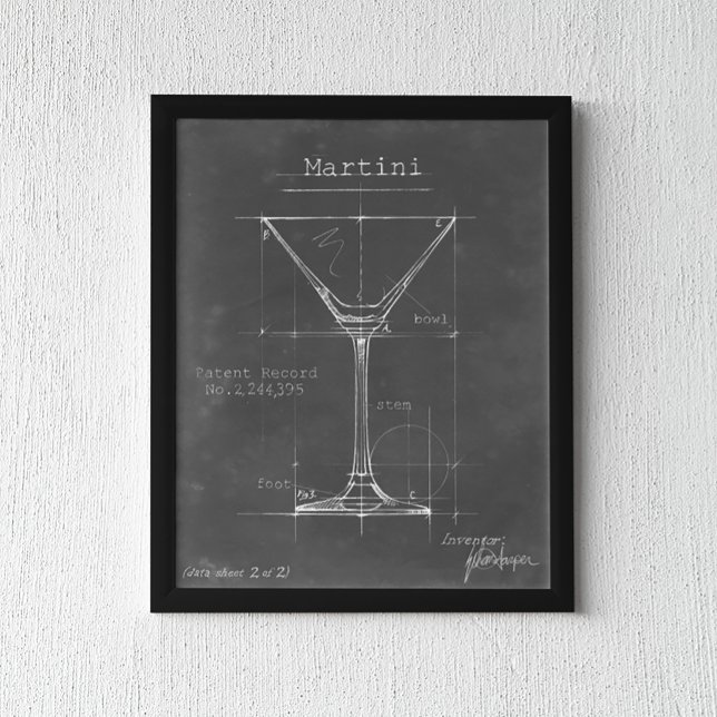 Blåavtryck av svart och vitt martinistiskt glas poster (Skapare uppladdad)