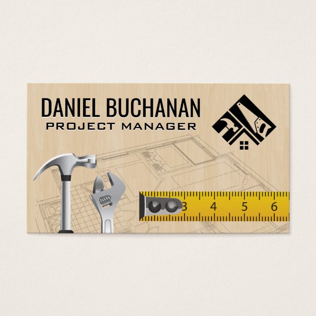 Blåavtryck | Hand Verktyg | Bandmått Visitkort (Framsidan)