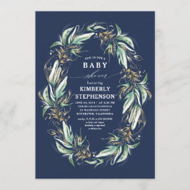 Blåbabyskor för Guld Greenery Wandan Navy Boho Bab Inbjudningar