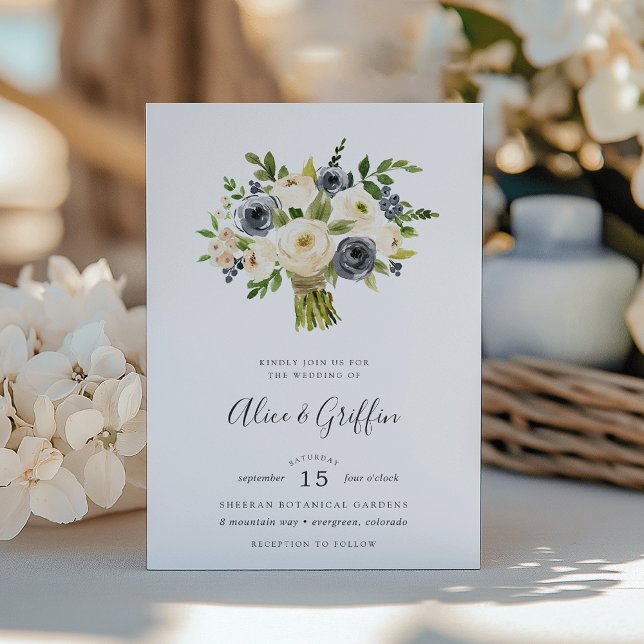 Blåbäddbjudan till Blåbär Lane Bouquet-bröllop Inbjudningar (Skapare uppladdad)