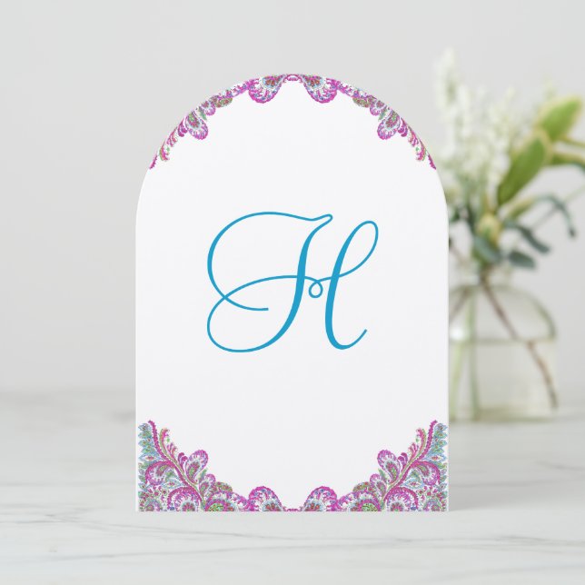 Blåbäddbjudande för hallon Ice Paisley bröllopsinb Inbjudningar (Stående Fram)