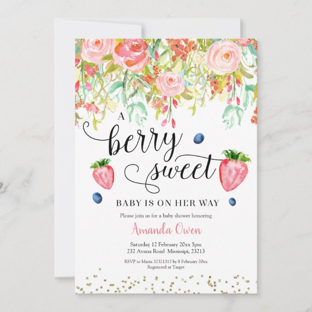 Blåbäddblåsbärsinbjudning för jordgubbsbär inbjudningar (Framsida)