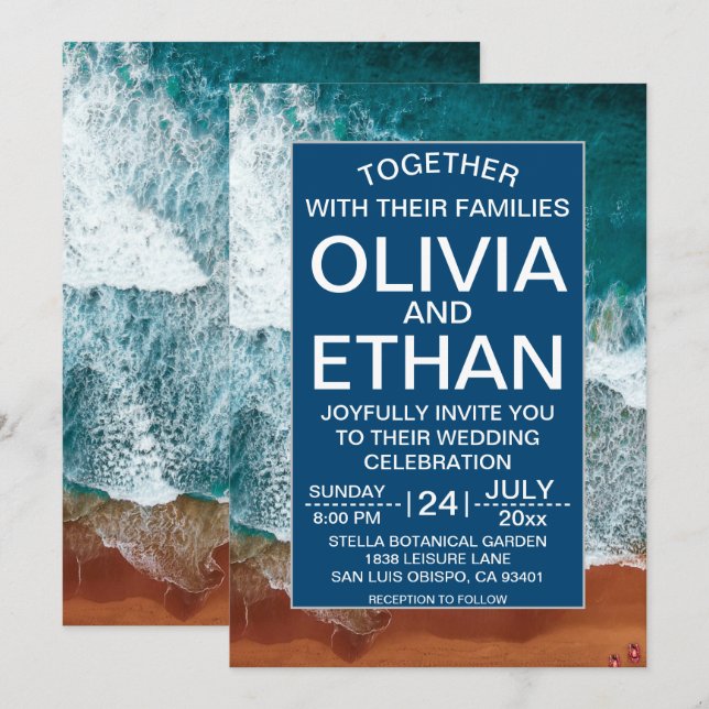 Blåbäddsinbjudan till kustbröllop i klassflottan inbjudningar (Fram/baksida)