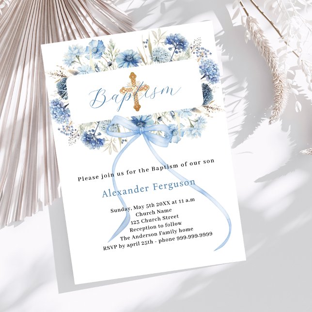 Blåbåge blommigt pojke kor baptism inbjudningar (Skapare uppladdad)