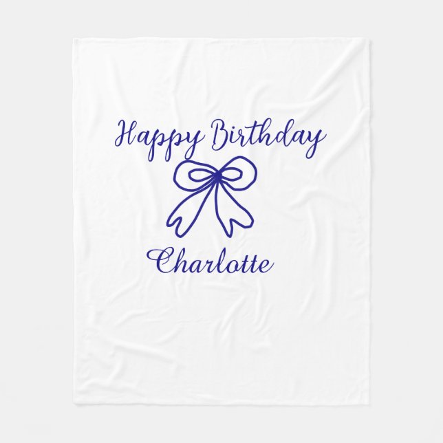 Blåbåge CUTIE ADD NAMN BABY grattis på födelsedage Fleecefilt (Framsidan)