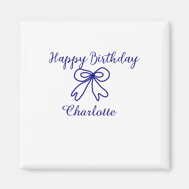 Blåbåge CUTIE ADD NAMN BABY grattis på födelsedage Magnet (Framsidan)