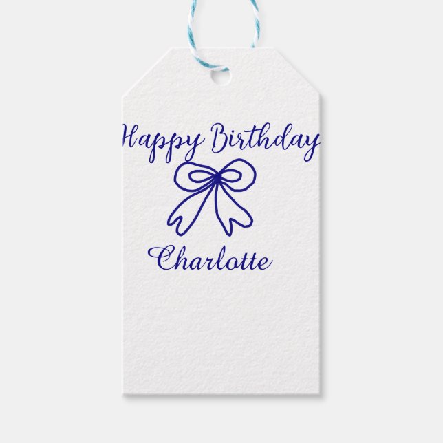 Blåbåge CUTIE ADD NAMN BABY grattis på födelsedage Presentetikett (Framsidan)