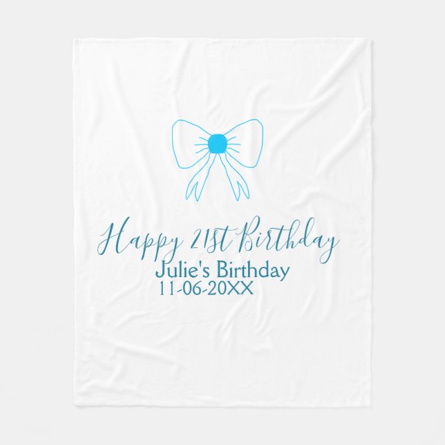 Blåbåge lycklig 21:a födelsedag namn dejt flicksny fleecefilt (Framsidan)