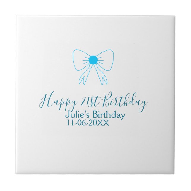 Blåbåge lycklig 21:a födelsedag namn dejt flicksny kakelplatta (Framsidan)