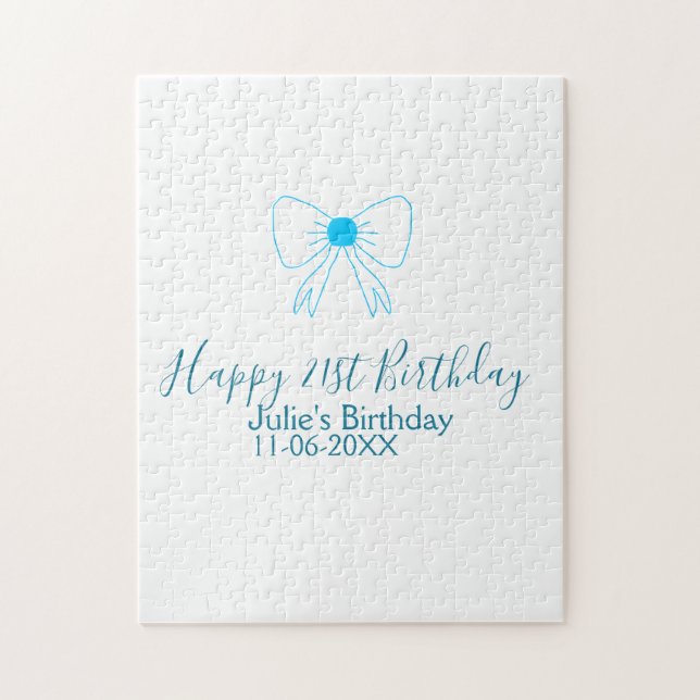 Blåbåge lycklig 21:a födelsedag namn dejt flicksny pussel (Vertikal)