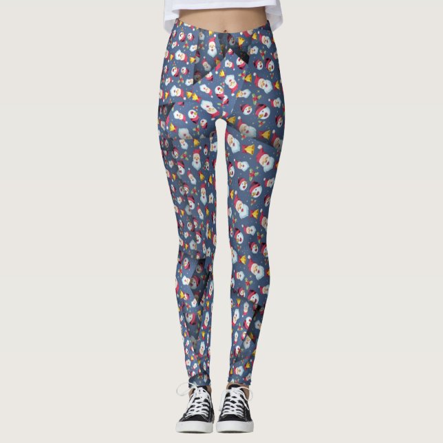 Blåbakgrund [3D] Yoga - bärbara Cute-Snögubbar Leggings (Framsida)