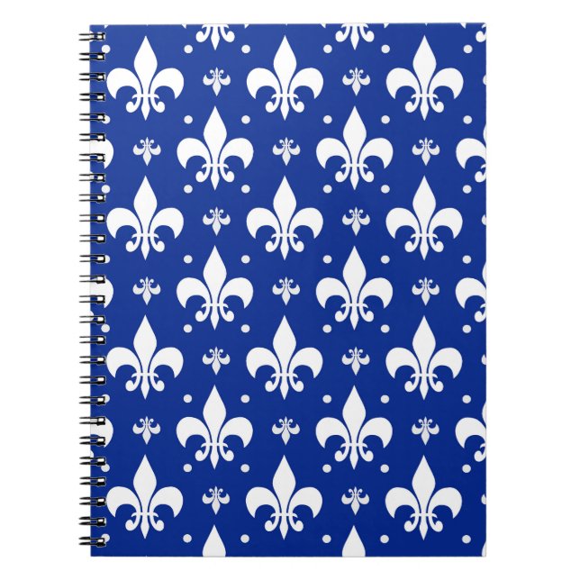 Blåbakgrund Fleur-de-lis Mönster Design Anteckningsbok (Framsidan)