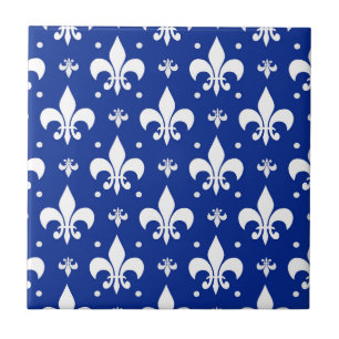 Blåbakgrund Fleur-de-lis Mönster Design Kakelplatta