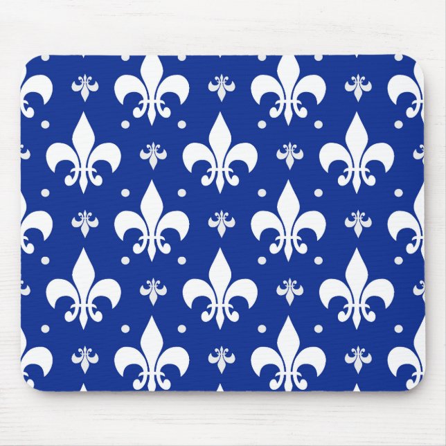 Blåbakgrund Fleur-de-lis Mönster Design Musmatta (Framsidan)